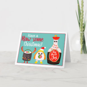 Cute Colorful Kawaii Sushi Pun Raw-some Christmas Holiday Card