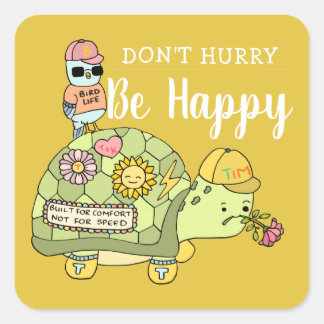 Cute Colorful Kawaii Tortoise Cartoon Be Happy Square Sticker