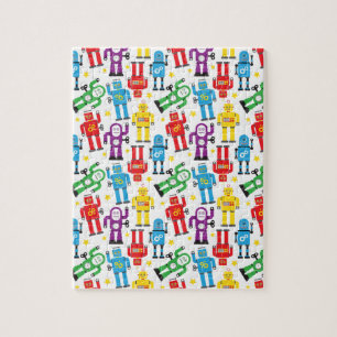 Cute Colorful Kids Alien Robots Design Jigsaw Puzzle