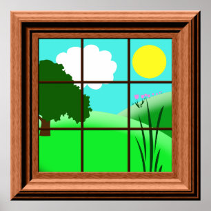 Cute Colorful Kids Cartoon Window View Poster