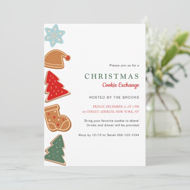 Cute Colorful Kids Christmas Cookie Exchange Party Invitation (Standing Front)