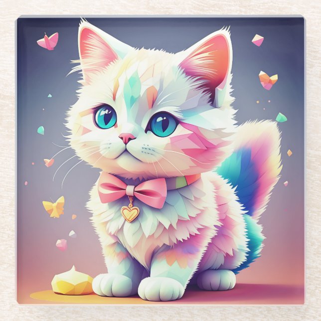 Cute Colorful Kitten-84301 Glass Coaster (Front)