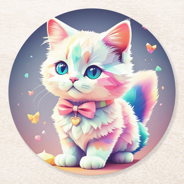 Cute Colorful Kitten-84301 Round Paper Coaster (Front)