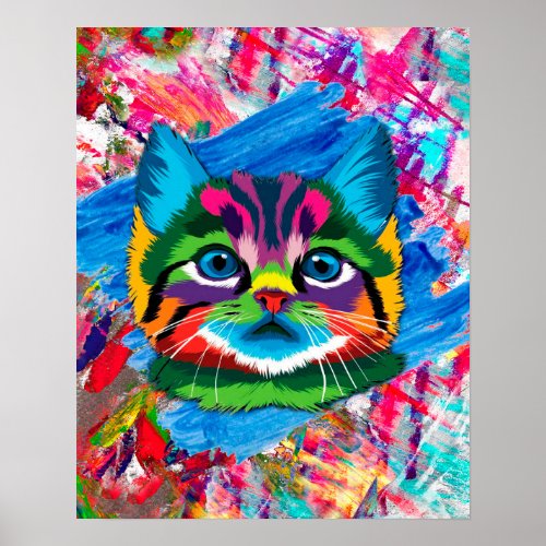 Cute Colorful Kitten Cat Whimsical  Poster