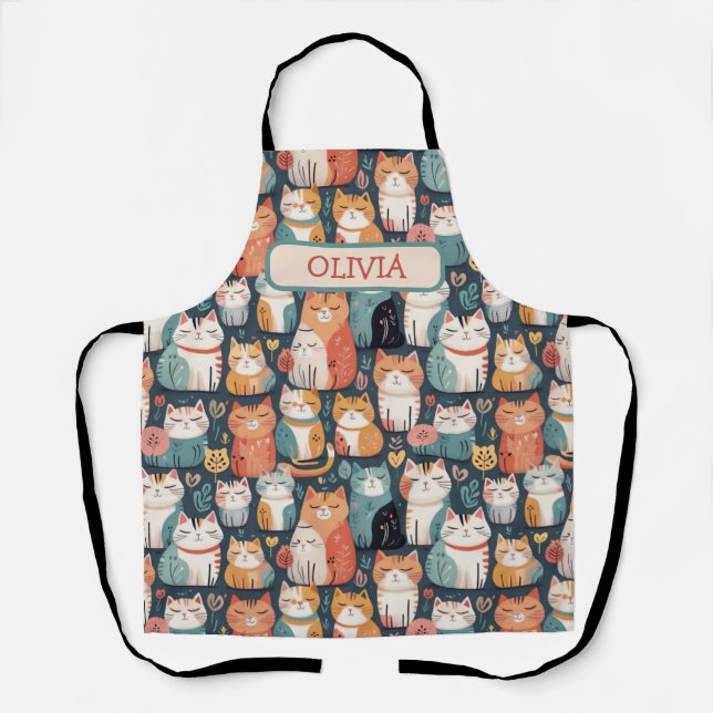 Cute Colorful Kittens Pattern Apron (Front)