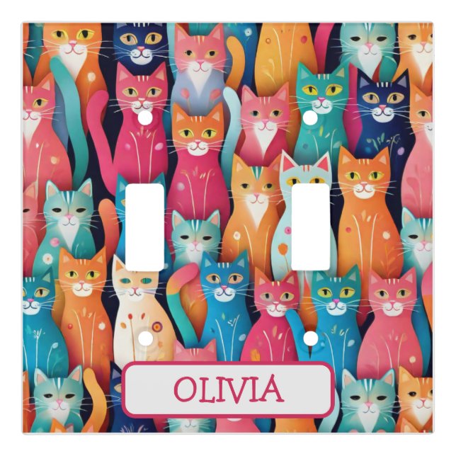 Cute Colorful Kittens Pattern Light Switch Cover (Front)