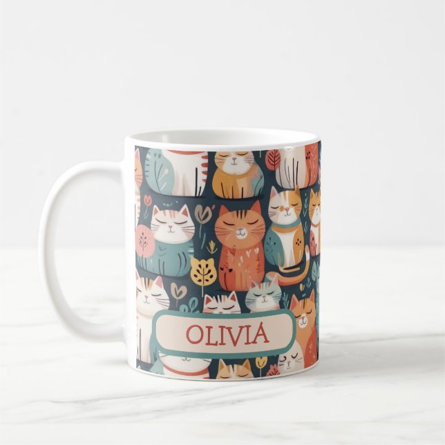 Cute Colorful Kittens Pattern Personalized  Coffee Mug (Left)