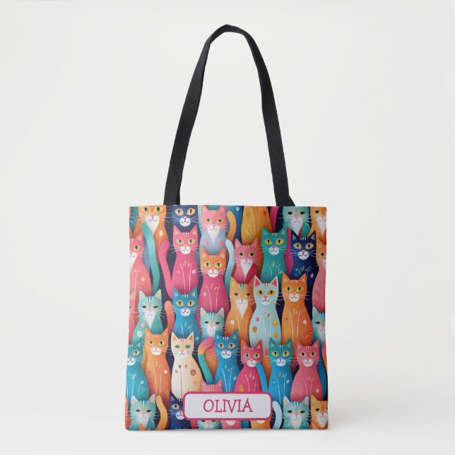 Cute Colorful Kittens Pattern Tote Bag (Front)