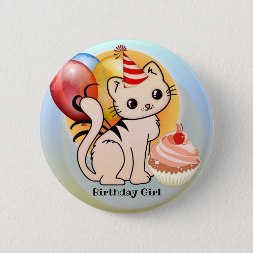 Cute Colorful Kitty Birthday Button