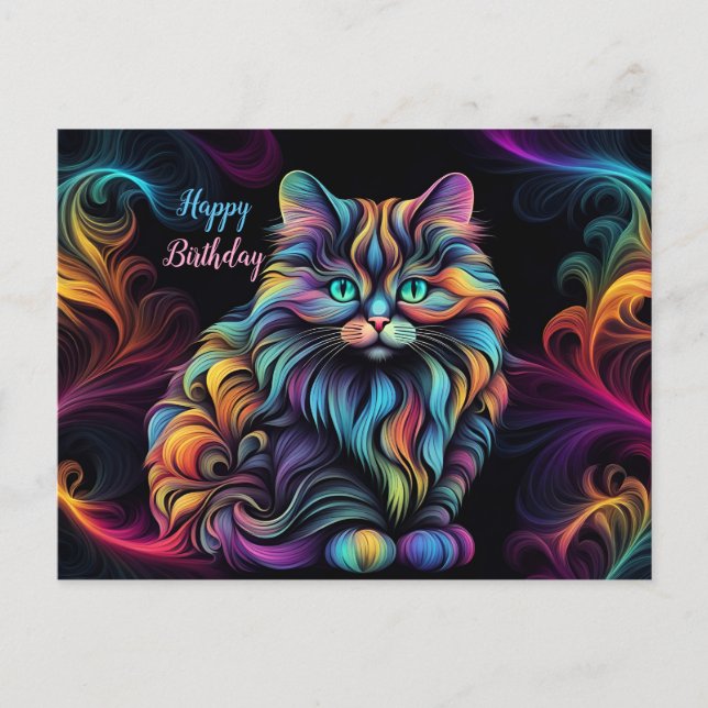 Cute Colorful Kitty Cat Art Postcard (Front)