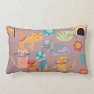 Cute Colorful Kitty Cats Gifts for Cat Lovers Pink Lumbar Pillow