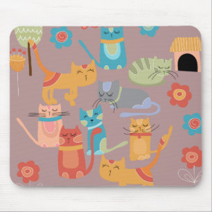 Cute Colorful Kitty Cats Gifts for Cat Lovers Pink Mouse Pad