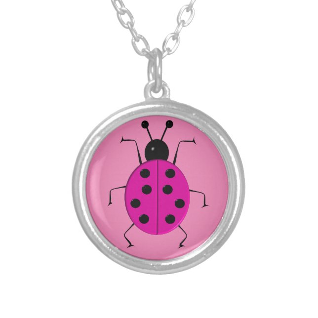 Cute colorful ladybugs ,lucky charm silver plated necklace (Front)