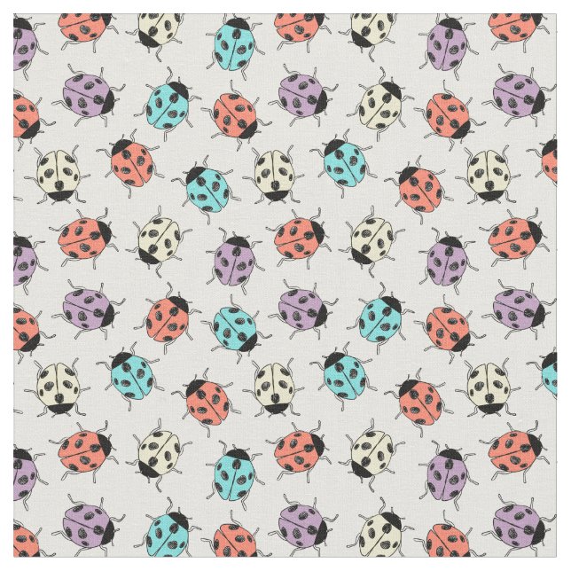 Cute Colorful Ladybugs Pattern Fabric  (Close Up)