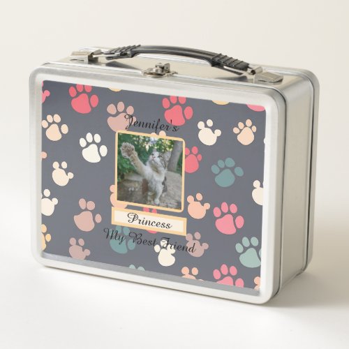 Cute Colorful Large Paw Prints My Best Friend Metal Lunch Box
