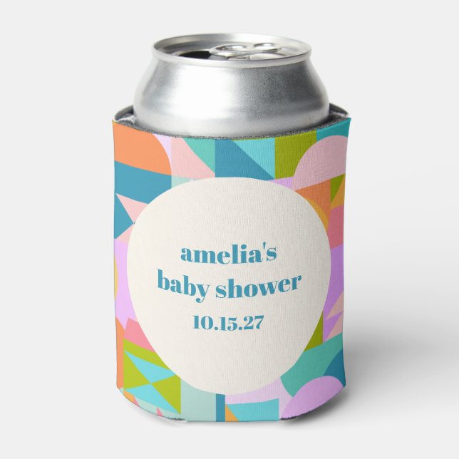 Cute Colorful Lavender Blue Baby Shower Custom Can Cooler (Can Front)