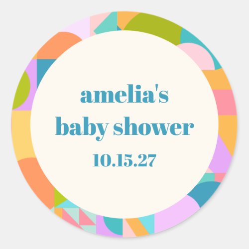 Cute Colorful Lavender Blue Baby Shower Custom Classic Round Sticker