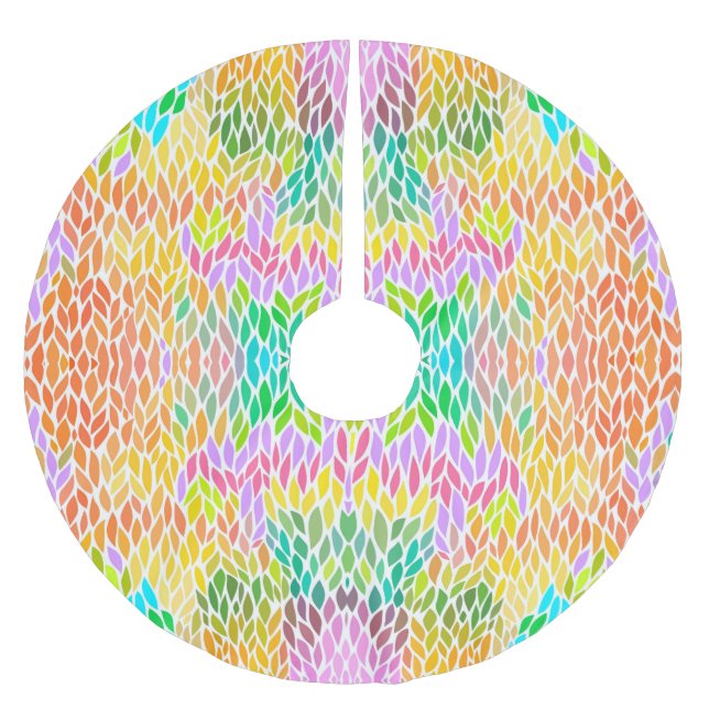 Cute colorful leaves pattern brushed polyester tree skirt (Front)