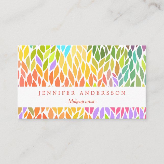 Cute colorful leaves pattern business card (Front)