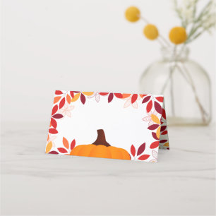 Cute Colorful Leaves Pumpkin Frame Place Card