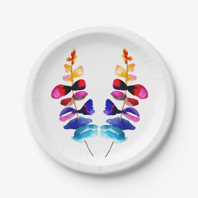 Cute colorful leaves watercolor paper plates (Front)