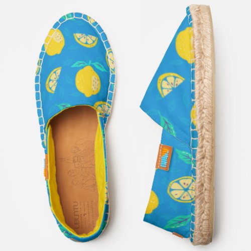 Cute Colorful Lemon Pattern Citrus Yellow and Blue Espadrilles