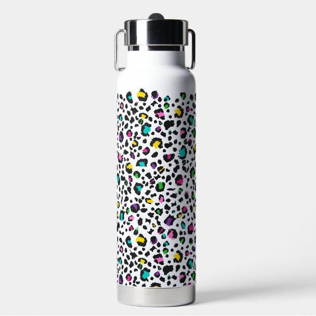 Cute colorful leopard animal print  water bottle (Front)