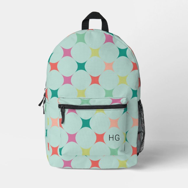 Cute Colorful Light Blue Monogram Initials Printed Backpack (Front)