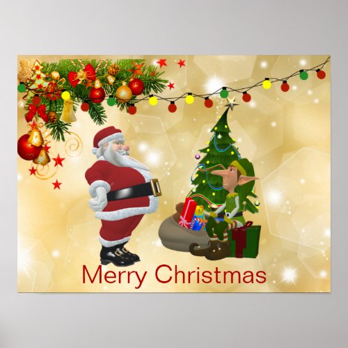 Cute Colorful Lights Santa Claus Christmas Poster