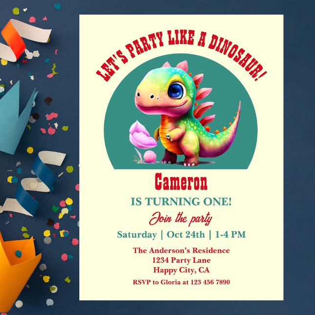 Cute colorful like a Dinosaur 1st Birthday Party Invitation (Creator Uploaded)