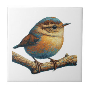 Cute & Colorful Little Bird on Branch Accent Ceramic Tile