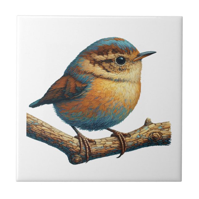 Cute & Colorful Little Bird on Branch  Accent Ceramic Tile (Front)