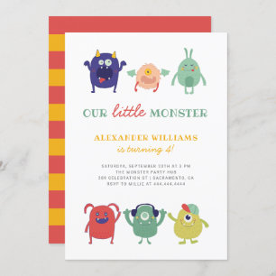 Cute Colorful Little Monster Kid's Birthday Invitation