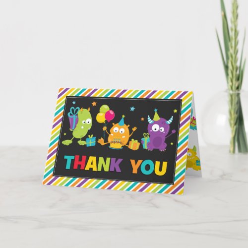 Cute Colorful Little Monsters 1st Birthday Folded Thank You Card