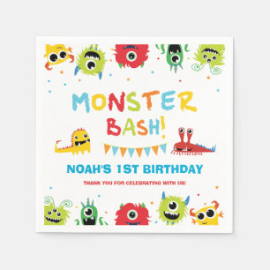 Cute Colorful Little Monsters Bash 1st Birthday Napkins