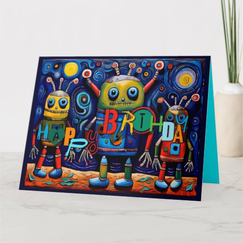Cute colorful Little Monsters Birthday Kids 02BGC Card