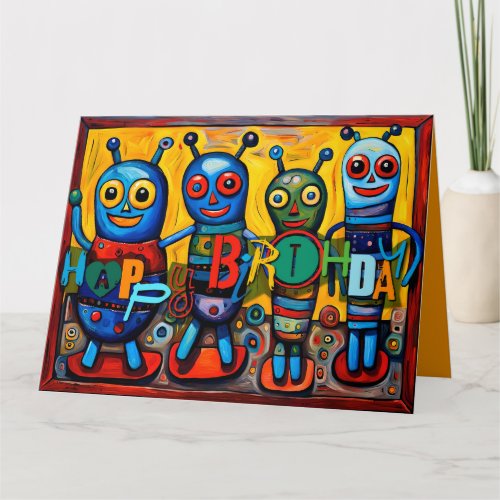 Cute colorful Little Monsters Birthday Kids 05BGC Card