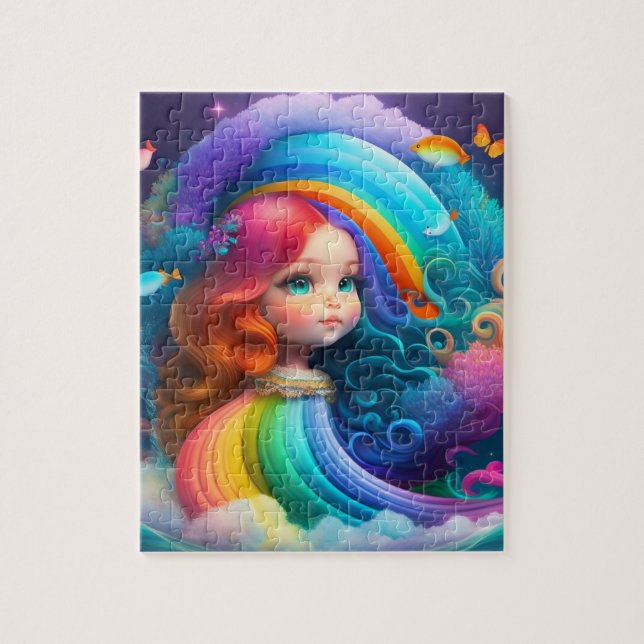 Cute Colorful Little Princess With Rainbow Jigsaw Puzzle (Vertical)