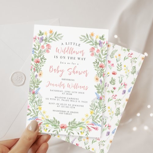 Cute colorful little wildflower baby girl shower invitation