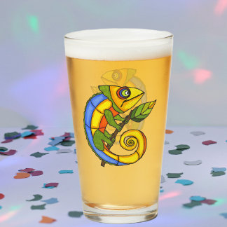 Cute Colorful Lizard on Branch Big eyes Glass