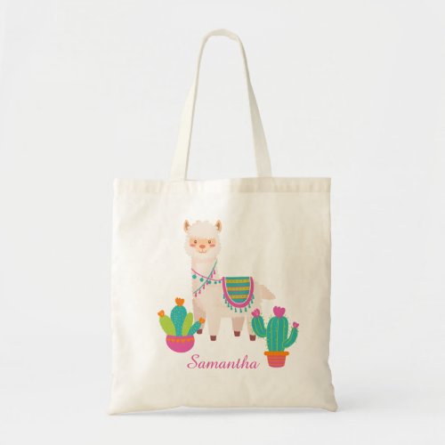 Cute Colorful Llama Cactus Lover Tote Bag
