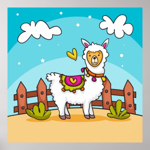 Cute Colorful Llama Poster