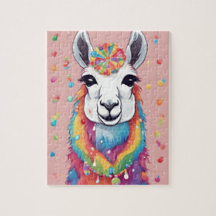 Cute colorful Llama with candies and sweets Jigsaw Puzzle