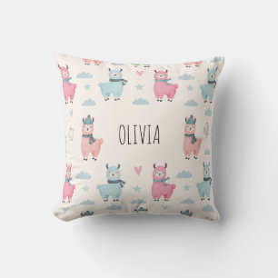 Cute Colorful Llamas Alpacas Throw Pillow
