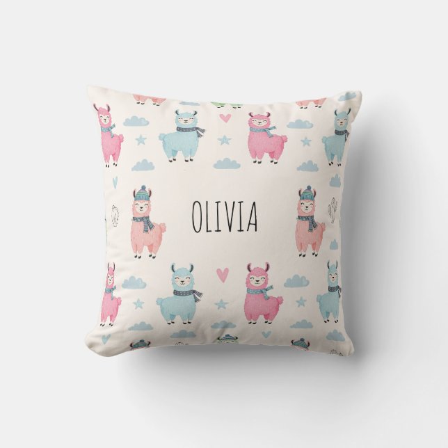 Cute Colorful Llamas Alpacas Throw Pillow (Front)