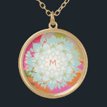 Cute Colorful Lotus Flower Monogram Gold Plated Necklace<br><div class="desc">Beautifully hand drawn illustration  of blue lotus surrounded by a soft rainbow of colors. Easily personalize with your initial - even choose your desired color of font.</div>