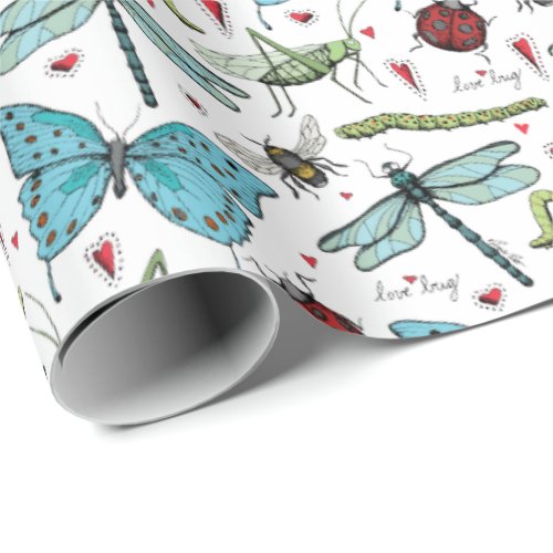 Cute Colorful Love Bug Insects for Bug Lovers  Wrapping Paper