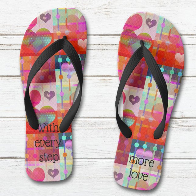 Cute Colorful Love Hearts Flip Flops (Flip flops showing a colorful hearts pattern - love grows one step at a time - bridal - sweetheart)
