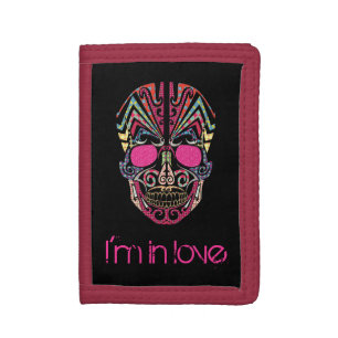 Cute colorful lover skull tri-fold wallet