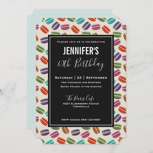 Cute Colorful Macarons Pattern Birthday Invitation (Front/Back)